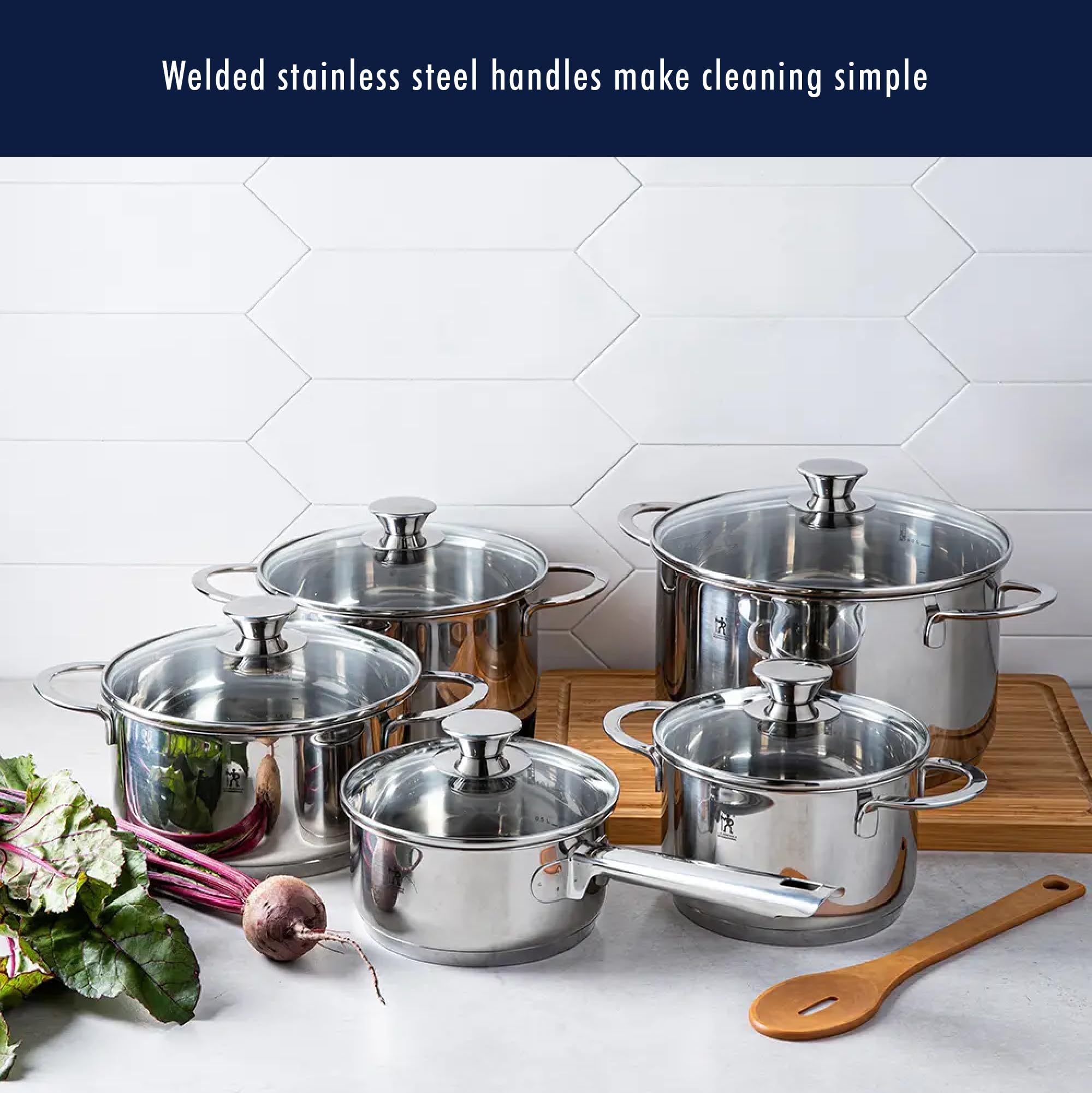 HENCKELS Biarritz 10 Piece 18/10 Stainless Steel Cookware Pot Set